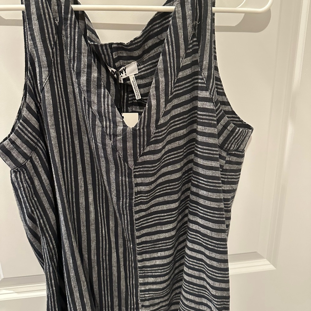 DKNY Black and Gray Striped Top